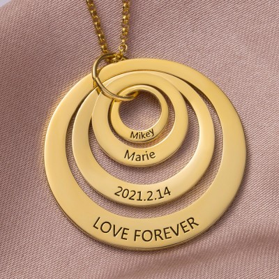 Personalised Disc Charms Name Engraving Necklace Gift for Mum Grandma Anniversary Gift for Wife Birthday Gift for Her