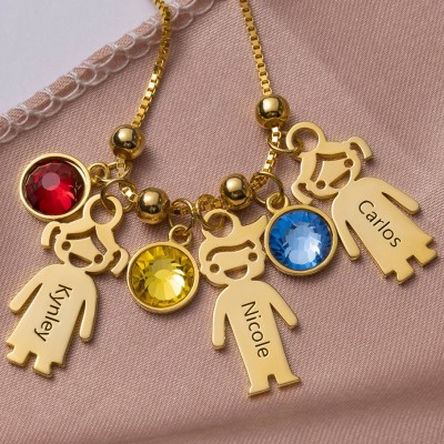 Personalised Children Charms Name Birthstone Necklace Gift for Her New Mum Grandma