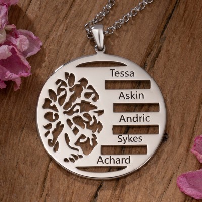 Personalised Tree of Life Family Names Circle Necklace Gift For Mum Grandma Her