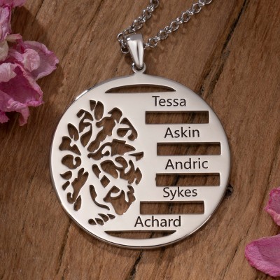 Customised Tree of Life Hollow Family Necklace with 5 Names Unique Family Gift for Mum Grandma Baby Shower Gift Mother's Day Gift Ideas