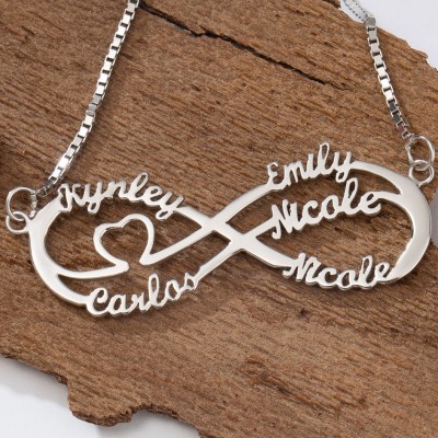 Personalised Infinity Name Necklace With Heart Family Birthday Gift For Mum Her Grandma