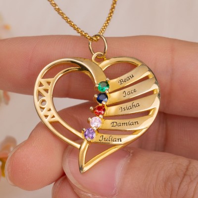 Personalised Heart Name Necklace with 1-6 Birthstones Designs
