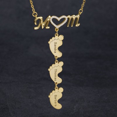 Personalised Inlay Mom Necklace With Baby Feet Pendant 1-10 Pendants