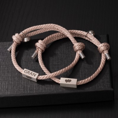 Personalised Set of 2 Couple Matching Magnetic Braided Rope Bracelet With Initial And Symbol Unique Gift For Couple Birthday Gift For Best Friend Graduation Gift Ideas