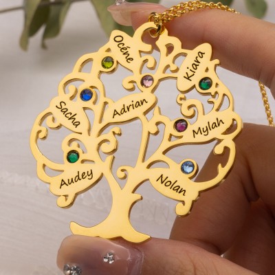 Personalised Tree of Life Family Necklace With 1-15 Kids Names And Birthstones Custom Family Jewelry Gift For Mum Grandma Mother's Day Gift Ideas Mum Pregnancy Gift
