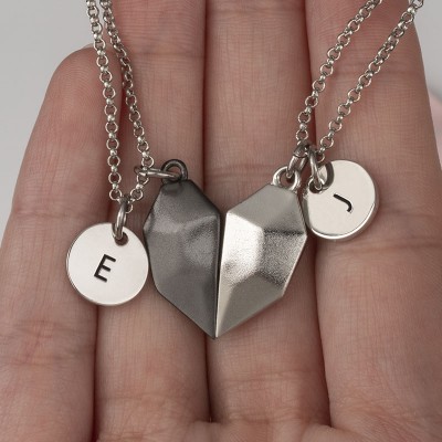 Personalised 2 Pieces Magnetic Patchwork Heart Necklace