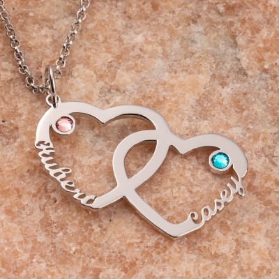Personalised Heart In Heart Names Necklace With Birthstones