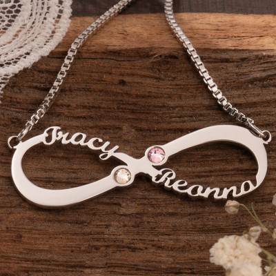 Personalised Infinity Name Necklace With Birthstones