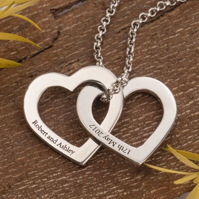 Personalized Double Heart Shape Couple Necklace Engraved With Name And Date Unique Anniversary Gifts For Girlfriend Birthday Gift For Best Friend Valentine's Day Gift Ideas
