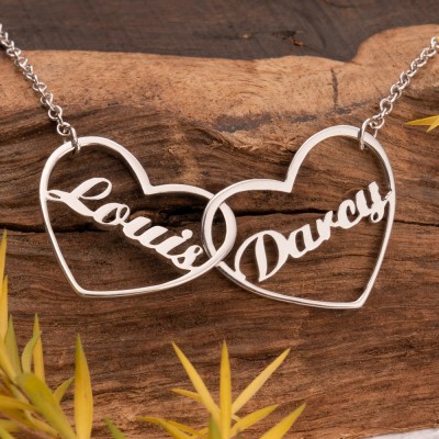 Personalised Double Heart Love Name Necklace for Couple Valentine's Day Gift for Girlfriend Wife