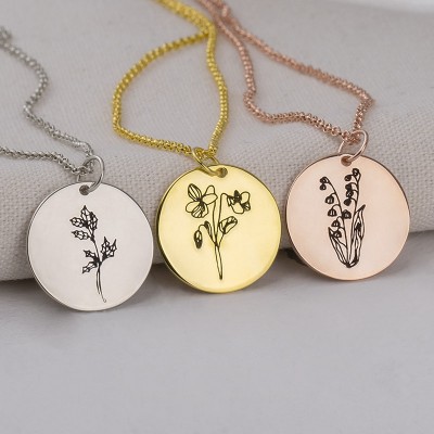 Personalised Birth Month Flower Necklace Gift for Mum 