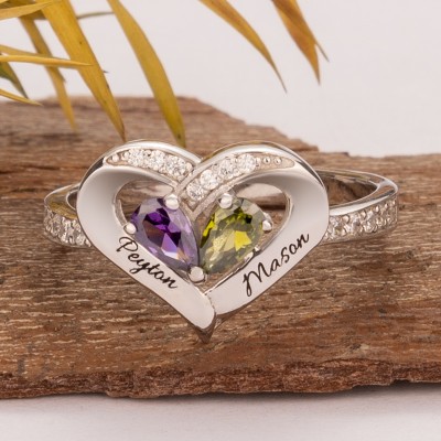 Personalised Heart Shaped Couple Engraved Love Ring Valentine's Day Gift For Her Wife Girlfriend