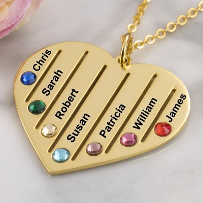 Personalised Engraved Name Necklace with Birthstones Christmas Gift for Mum Grandma Wife Gift for Her