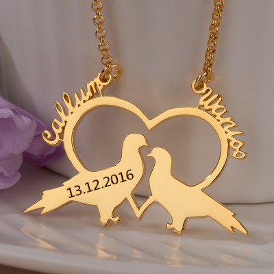 Personalised Love Birds Heart Name Necklace Meaningful Gift for Girlfriend Wife Name Necklace for Her Love Gift Ideas