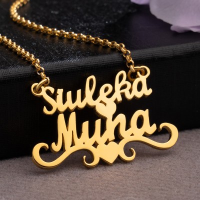 Personalised Couple Name Heart Necklace For Women Handmade Gifts for Her Him Wedding Anniversary Gift for Wife 