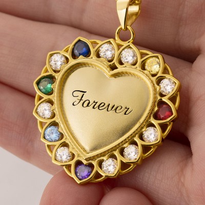 Personalised Heart Shape Necklace With 1-15 Birthstones for Mum Grandma