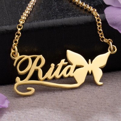 Cute Personalised Butterfly Pendant Name Necklace Women Name Necklace Custom Jewelry for Her Anniversary Gift Birthday Gift