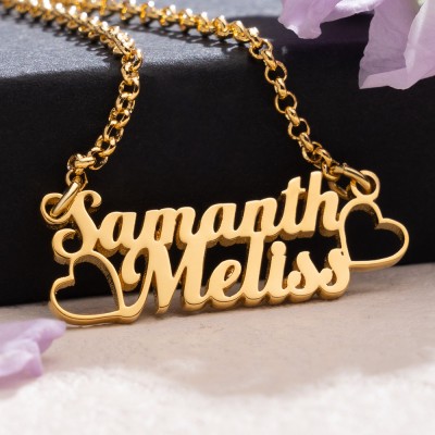 Personalised Double Names Necklace with Heart Anniversary Gifts For Mum Wife Her Him Couple