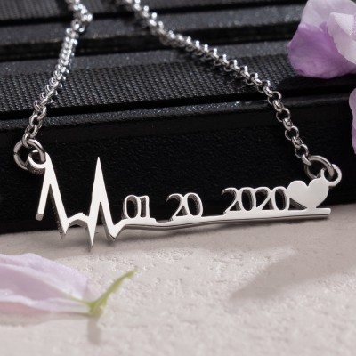 Personalised Heartbeat Pendant Name Necklace Birthday Jewelry Gifts for Her Fashion Name Necklace