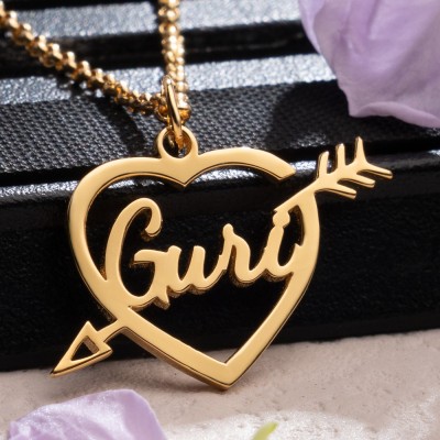 Personalised Cupid Arrow Heart Name Necklace For Women Birthday Valentine's Day Gifts For Girlfriend Her Mum Grandma