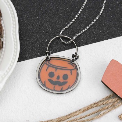 Halloween Pumpkin Candy Bucket Necklace Gift For Her