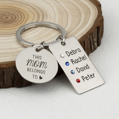 Personalised 1-4 Engraving Names with Birthstone Keychain Gift For Mum and Grandma