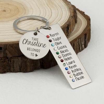 Personalised 9-13 Engraving Names with Birthstone Keychain Gift For Mum and Grandma