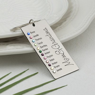 Personalised Engraving 9-13 Names with Birthstone Keychain Gift For Mum and Grandma