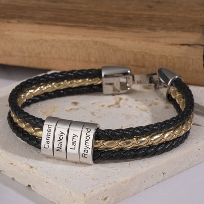 Braided Layered Leather Bracelet with Small Custom Silver and Gold Beads 1-10 Beads