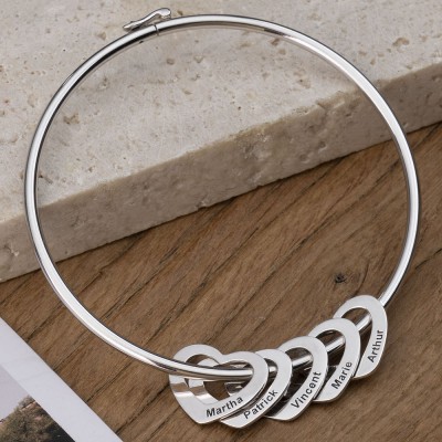 Personalised Bangle Bracelet with 1-10 Charms Custom Bracelet for Her - Customised Charm Bracelet