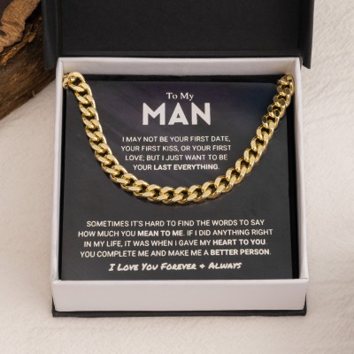To My Man Cuban Link Chain Necklace for Man Anniversary Valentine's Day Gift For Boyfriend Husband Him