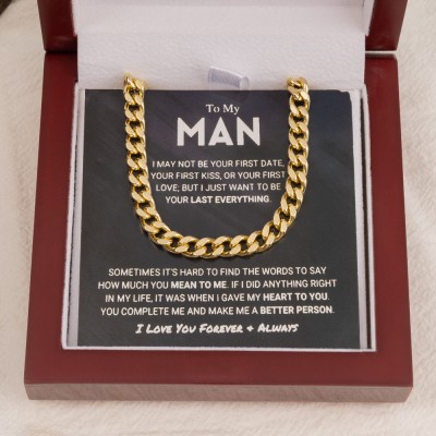 To My Man Cuban Link Chain Man Necklace Unique Birthday Gift For Husband Special Couple Gift for Boyfriend Valentines Day Gift Ideas