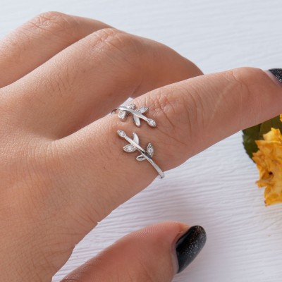 Sterling Silver Minimalist Leaf Ring Gift For Her