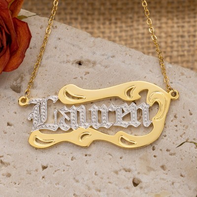 Personalised Two-Color Name Necklace Anniversary Birthday Gift for Her