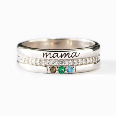 Personalised Birthstone Name Ring with 1-8 Birthstones Mother's Day Gift