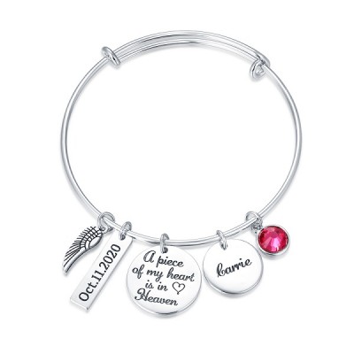 Personalised Memorial Gift A Piece of My Heart Is In Heaven Bangle Bracelet