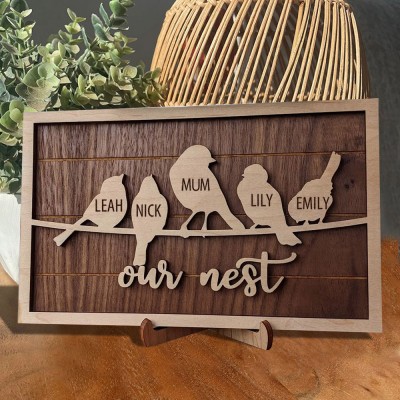 Personalised Birds Family Tree Wood Sign Name Engravings Home Wall Decor Anniversary Christmas Gifts