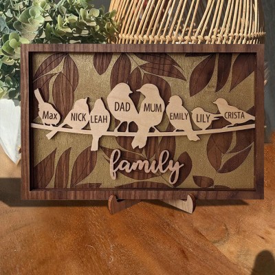 Personalised Grandkids Birds Wooden Family Tree Sign Gifts for Grandma