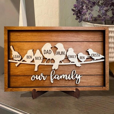 Personalised Birds Family Tree Wood Sign Name Engravings Home Wall Decor Gifts for Mum Grandma Anniversary Gift for Wife