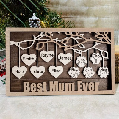 Personalised Family Tree Frame with Pet Paws Gift for Grandma Family Sign Gift Mum Gifts from Kids