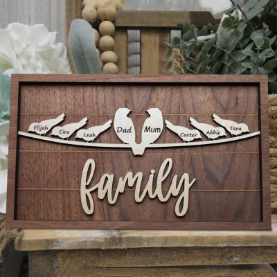 Personalised Family Tree Sign with Birds Gift Ideas for Mum Grandma Family Gifts Christmas Gift
