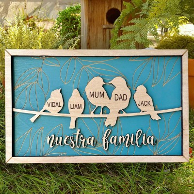 Custom Family Bird Sign Engraved with Kids Names Unique Gift for Grandma Mum Family Keepsake Gifts Anniversary Gift