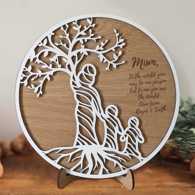 Personalised Tree of Life Wood Plaque To The World You May Be One Person To Me You Are The World Gifts for Mum Family Keepsake