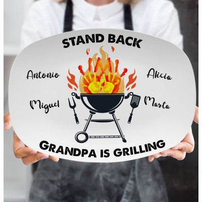 Personalised Stand Back Grandpa Is Grilling Platter Father's Day BBQ Gift