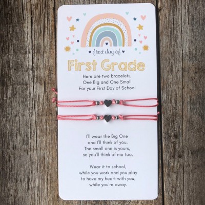 First Day of First Grade Mummy and Me Heart Matching Bracelets Back to School Gift Ideas