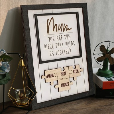 Personalised Wood Puzzle Name Sign Gift for Mum Grandma You are the Piece that Holds us Together