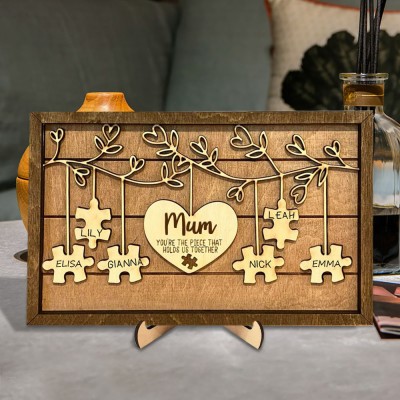 Hanging Puzzle Piece Frame Personalised Puzzle Sign File You're The Piece That Holds Us Together Gift for Grandma Mum New Mum Gift 