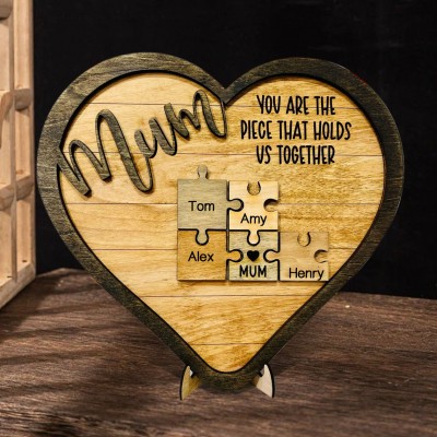 Personalised Heart Shaped Puzzle Pieces Mum Name Sign Gift for Mum Grandma