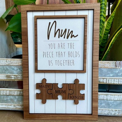 Personalised Engraved Wood Puzzle Name Sign Gift For Mum Her