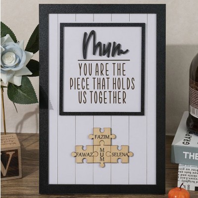 Personalised Wood Puzzle Pieces Sign with Kids Names Gift Ideas For Mum